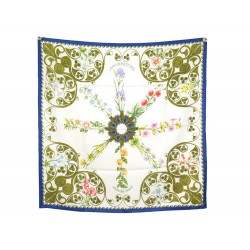 NEUF FOULARD HERMES ARABESQUES D'ORIGNY CARRE 90 EN SOIE BEIGE SILK SCARF 385€