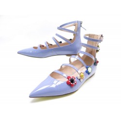 NEUF CHAUSSURES FENDI BALLERINES FLEURS 8F6136 41 CUIR VERNIS + BOITE SHOES 790€