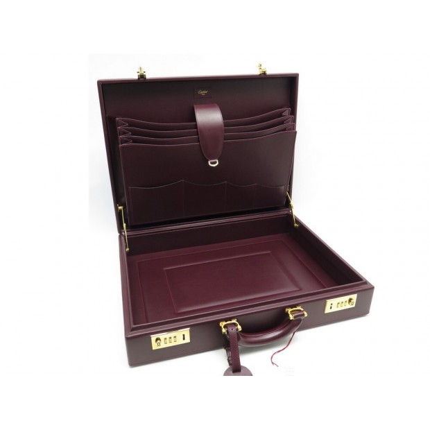 NEUF SAC MALLETTE CARTIER ATTACHE CASE CUIR BORDEAUX + BOITE BRIEFCASE 2760€