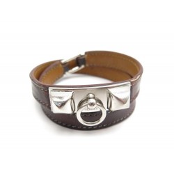 BRACELET HERMES RIVALE DOUBLE TOUR CUIR BARENIA MARRON 18 CM +BOITE LEATHER 480€