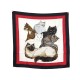 RARE FOULARD HERMES LES CHATS DUCHESNE CARRE 90 EN SOIE BLANC + BOITE SILK SCARF