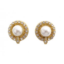 VINTAGE NEUF BOUCLES D'OREILLES CHANEL 1970 PERLES STRASS DORE EARRINGS 590€