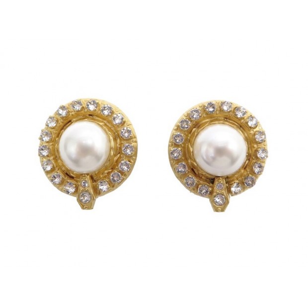 VINTAGE NEUF BOUCLES D'OREILLES CHANEL 1970 PERLES STRASS DORE EARRINGS 590€