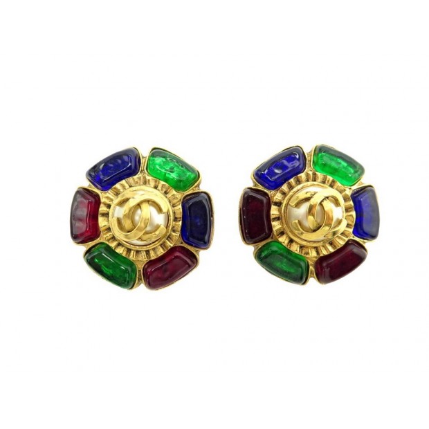 NEUF VINTAGE BOUCLES D'OREILLES CHANEL GRIPOIX 1994 DE CASTELLANE STONE EARRINGS