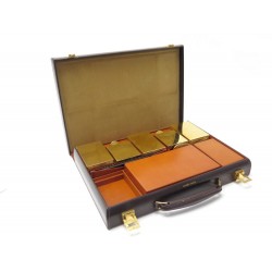 VINTAGE MALLETTE HERMES JET EN CUIR BOX MARRON NECESSAIRE DE TOILETTE TOILET SET