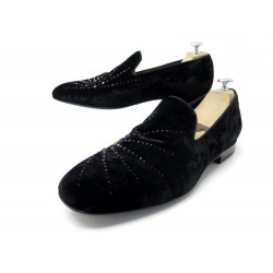 NEUF CHAUSSURES JIMMY CHOO MOCASSINS THAME 45 EN VELOURS NOIR + BOITE SHOES 495€