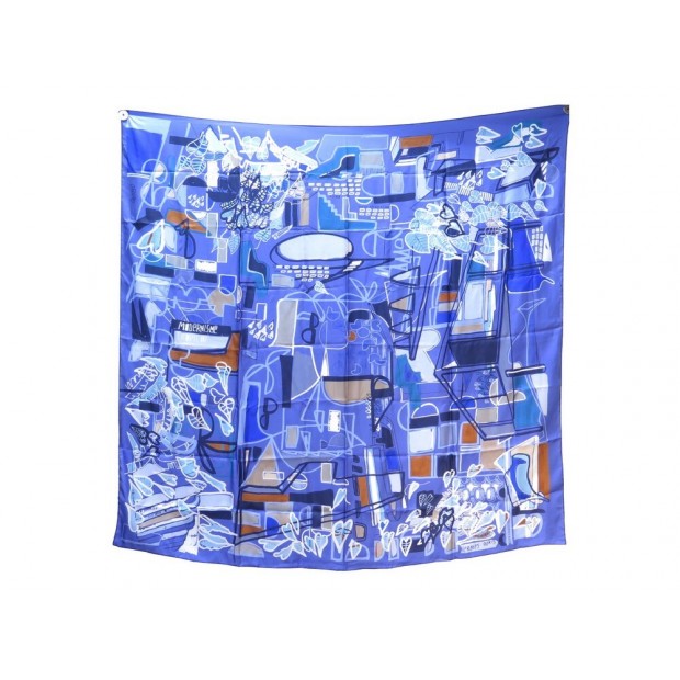 FOULARD HERMES MODERNISME TROPICAL JARDIM CARRE 140 EN SOIE BLEU SILK SCARF 760€