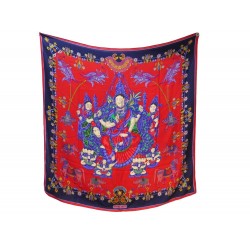 FOULARD HERMES CHALE INDIA LATHAM EN CACHEMIRE ET SOIE ROUGE SILK SHAWL 965€