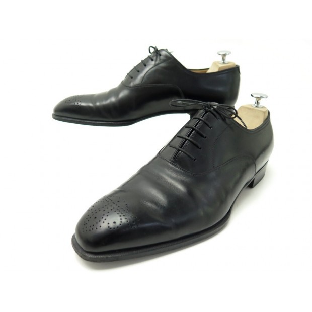 CHAUSSURES AUBERCY RICHELIEU BOUT FLEURI 11E 45 EN CUIR NOIR LEATHER SHOES 1150€