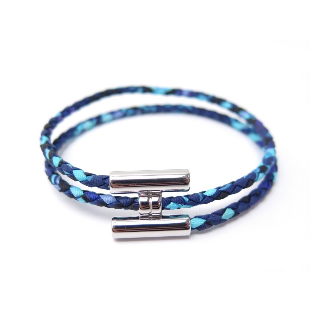 bracelet hermes tournis tresse en soie bleu 19 cm