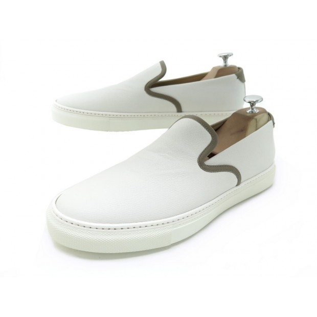 NEUF CHAUSSURES HERMES MOCASSINS KICK 42 EN CUIR EPSOM BLANC SNEAKERS SHOES 530€