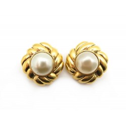 BOUCLES D'OREILLES STRASS JAUNE ET PERLE VINTAGE 50 NEUF/OLD NEW PEARL EARIRNGS 