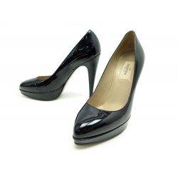 NEUF CHAUSSURES VALENTINO ESCARPINS 36 IT 37 FR EN CUIR VERNIS NOIR SHOES 620€