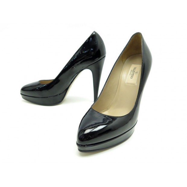 NEUF CHAUSSURES VALENTINO ESCARPINS 36 IT 37 FR EN CUIR VERNIS NOIR SHOES 620€