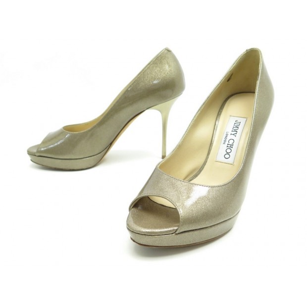 CHAUSSURES JIMMY CHOO ESCARPINS 36 IT 37 FR CUIR VERNIS DORE LEATHER SHOES 545€