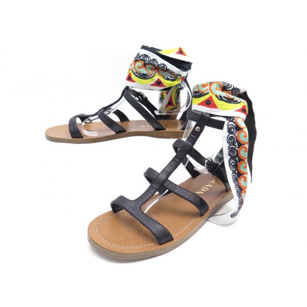 NEUF CHAUSSURES PRADA SANDALES FOULARD EN SOIE 38 IT 39 FR CUIR BOITE SHOES 690€