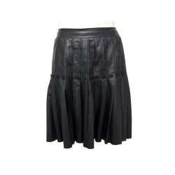 JUPE CHANEL PLISSE BOUTONS LOGO CC M 38 P26909 EN CUIR NOIR LEATHER SKIRT 5850€