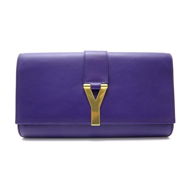 NEUF SAC A MAIN SAINT LAURENT CHYC LIGNE Y 311213 POCHETTE CUIR VIOLET BAG 1100€