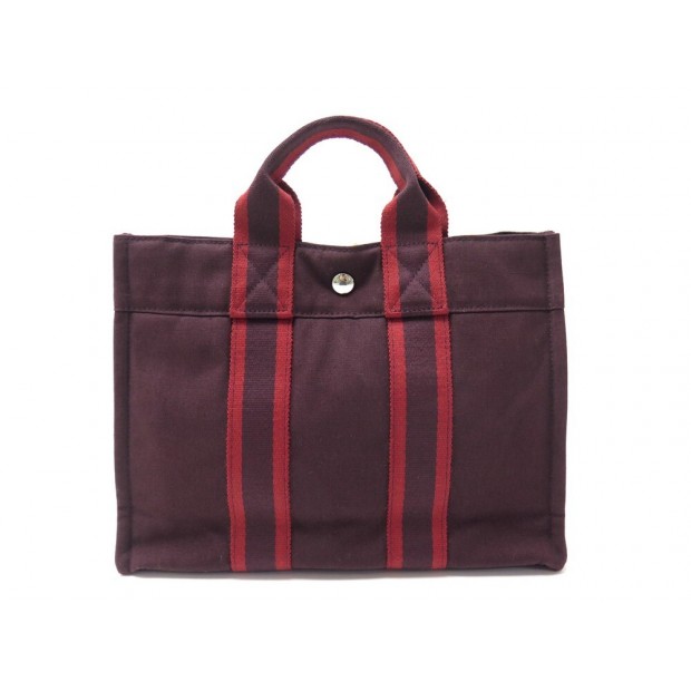 NEUF SAC A MAIN HERMES TOTO PM CABAS EN TOILE BORDEAUX CANVAS HAND TOTE BAG 790€