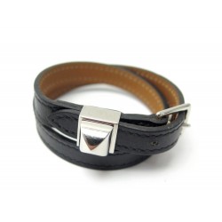 BRACELET HERMES MEDOR INFINI DOUBLE TOUR XS 14 A15 CM EN CUIR NOIR + BOITE 420€