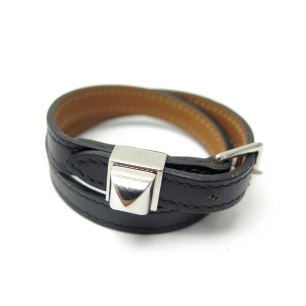 BRACELET HERMES MEDOR INFINI DOUBLE TOUR XS 14 A15 CM EN CUIR NOIR + BOITE 420€