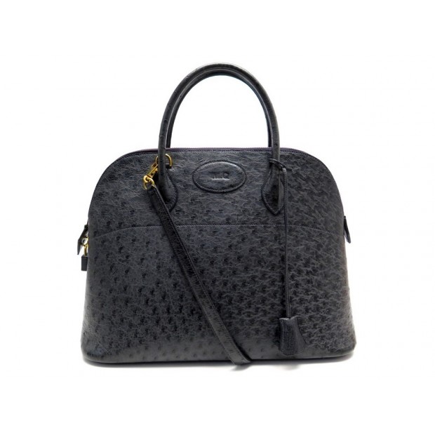 VINTAGE SAC A MAIN HERMES BOLIDE EN CUIR AUTRUCHE BLEU OSTRICH LEATHER BAG 8000€