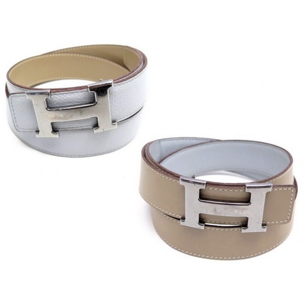 CEINTURE HERMES BOUCLE H ET LIEN REVERSIBLE 32 MM EN CUIR T75 BLEU ET BEIGE 650€