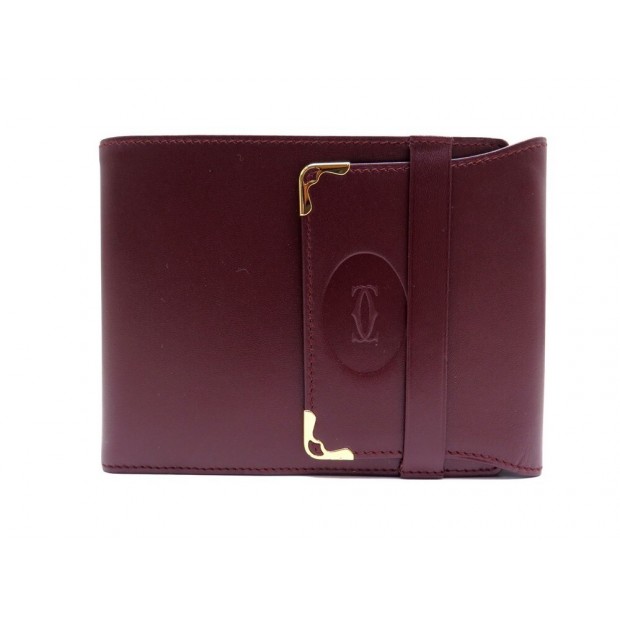 NEUF PORTEFEUILLE CARTIER MUST 73184149 CUIR BORDEAUX +BOITE LEATHER WALLET 450€