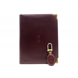 LOT CARTIER MUST COUVERTURE AGENDA + PORTE CLE CUIR BORDEAUX DIARY HOLDER 1015€