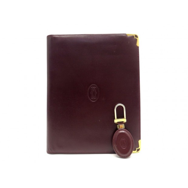 LOT CARTIER MUST COUVERTURE AGENDA + PORTE CLE CUIR BORDEAUX DIARY HOLDER 1015€