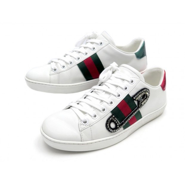 CHAUSSURES GUCCI ACE 454552 35.5 IT 36.5 FR BASKETS EN CUIR BLANC SNEAKERS 595€