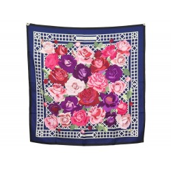 FOULARD HERMES ROSERAIE VAUZELLES CARRE 90 EN SOIE BLEU MARINE SILK SCARF 385€