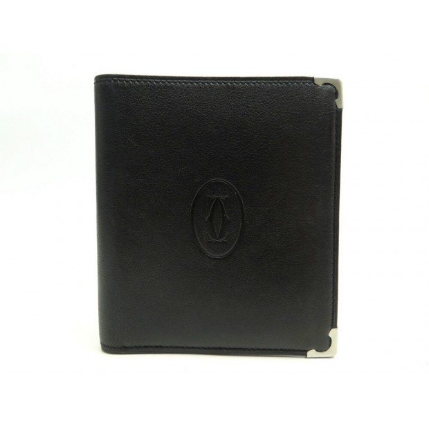 PORTEFEUILLE MUST DE CARTIER EN CUIR NOIR PORTE MONNAIE LEATHER WALLET 520€