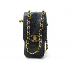 SAC A MAIN CHANEL POCHETTE BANDOULIERE EN CUIR CAVIAR NOIR PHONE CASE SLING BAG