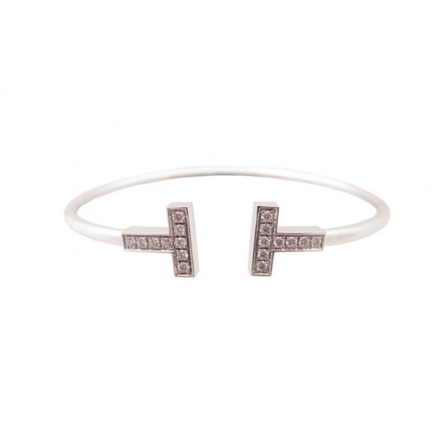 NEUF BRACELET TIFFANY & CO WIRE T BIJOU OR BLANC 8.8 GR & DIAMANTS JEWEL 3950€