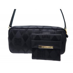 NEUF VINTAGE SAC A MAIN GIVENCHY POCHETTE EN TOILE NOIR + PORTE MONNAIE POUCH