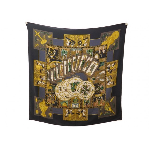 CHALE HERMES LE TAROT ANNIE FAIVRE CACHEMIRE SOIE NOIR CACHMERE SILK SHAWL 965€