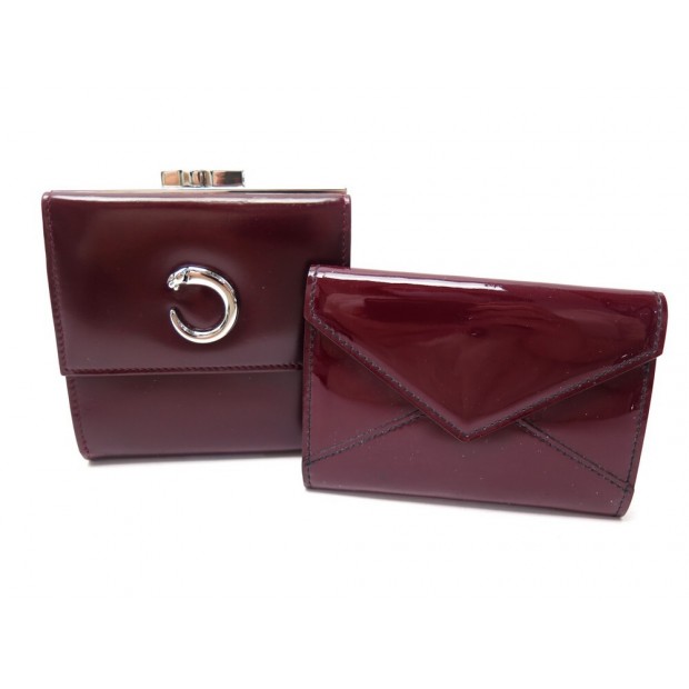 PORTEFEUILLE CARTIER PANTHERE + PORTE CARTES EN CUIR BORDEAUX PORTE MONNAIE 900€