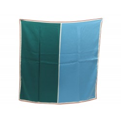 FOULARD HERMES BICOLORE CARRE 70 CM EN SOIE BLEU ET VERT SILK SCARF 285€