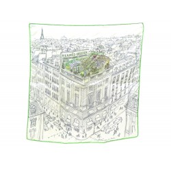 COLLECTOR FOULARD HERMES UN JARDIN SUR LE TOIT PHILIPPE DUMAS SOIE BLANC SCARF