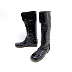 CHAUSSURES COURREGES BOTTES NAPLAK 38 CUIR VERNIS NOIR + BOITE BOOTS SHOES 890€