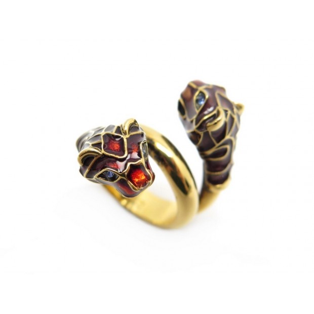 BAGUE GUCCI TETE DE TIGRE EMAIL TAILLE 54 EN METAL DORE GOLDEN TIGER RING 390€