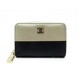 NEUF PORTEFEUILLE CHANEL PORTE MONNAIE ZIPPE LOGO CC CUIR CAVIAR DORE TOILE 470€