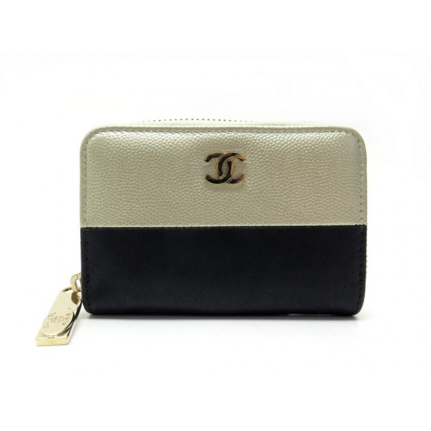 NEUF PORTEFEUILLE CHANEL PORTE MONNAIE ZIPPE LOGO CC CUIR CAVIAR DORE TOILE 470€