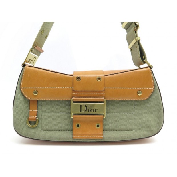 SAC A MAIN CHRISTIAN DIOR STREET CHIC EN TOILE & CUIR KAKI CANVAS HAND BAG 1180€