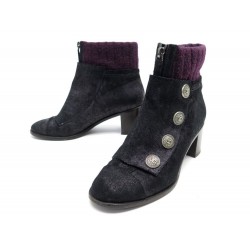 CHAUSSURES CHANEL BOTTINES BOUTONS CC G29221 37.5 EN DAIM NOIR BOOTS SHOES 1135€