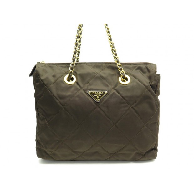 NEUF SAC A MAIN PRADA B1239 TOILE NYLON MATELASSE MARRON CANVAS HAND BAG 990€