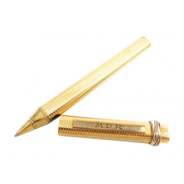 VINTAGE STYLO BILLE CARTIER TRINITY EN PLAQUE OR GOLDEN ROLLERBALL PEN 320€