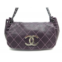 NEUF SAC A MAIN CHANEL RABAT LOGO CC EN CUIR MATELASSE VIOLET HAND BAG 3200€