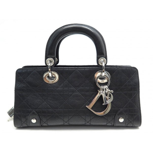 NEUF SAC A MAIN CHRISTIAN DIOR LADY EAST WEST EN CUIR CANNAGE NOIR HAND BAG